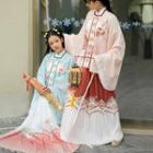 Hanfu Maxi A-line Skirt / Bell-sleeve Square-neck Top