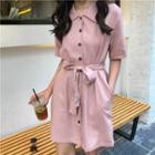 Tie Waist Short-sleeve Collared Dress