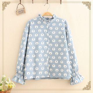 Bear Print Frill-trim Blouse