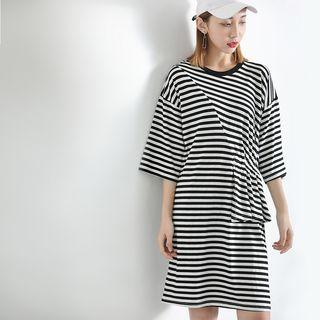 Loose-fit Patchwork Striped T-shirt Dress