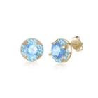 925 Sterling Silver Elegant Plated Champagne Gold Round Stud Earrings With Blue Austrian Element Crystal Champagne - One Size