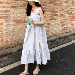 Ruffle Trim Sleeveless Maxi A-line Dress