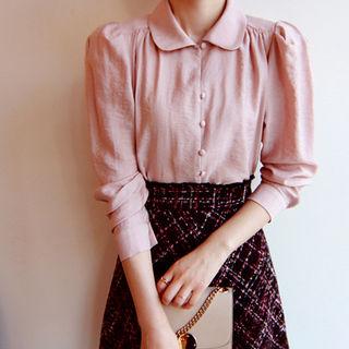 Round-collar Puff-shoulder Blouse