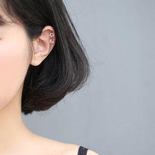 925 Sterling Silver Moon & Star Cuff Earring 1 Pair - Star & Crescent - One Size