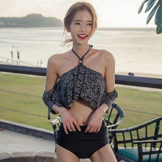 Floral Print Ruffle Halter Bikini