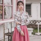 Modern Hanbok Floral Maxi Skirt 2 Pieces Set