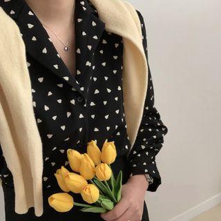 Heart Print Notch-lapel Shirt