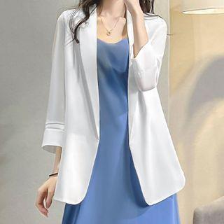 Set Of 2: Long-sleeve Blazer + Spaghetti-strap Dress