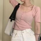 Mock-two-piece Short-sleeve Plain Slim Fit T-shirt