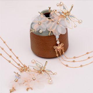 Retro Flower Fringed Hair Clip 1 Pair - Gold - One Size