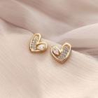 Rhinestone Heart Earring 1 Pair - Gold & Transparent - One Size
