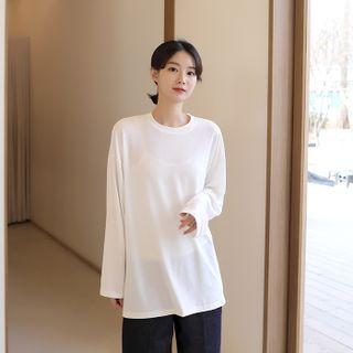 Basic Round-neck Slit-side T-shirt