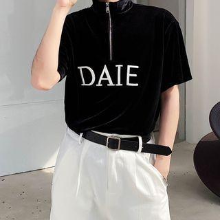 Short-sleeve Lettering Half-zip T-shirt