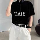 Short-sleeve Lettering Half-zip T-shirt