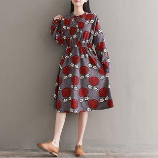 Long-sleeve Corduroy Printed Dress
