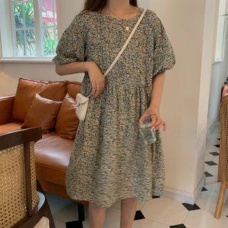 Floral Print Elbow-sleeve Dress As Shown In Figure - One Size