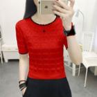 Short-sleeve Contrast Trim Heart Top