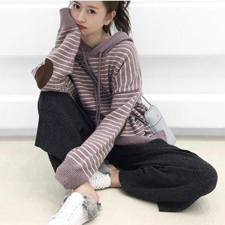 Set: Elbow Patch Striped Hoodie + Wide-leg Pants