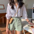 3/4-sleeve Dotted Shirt White - One Size