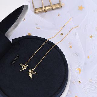 Rhinestone Origami Crane Drop 925 Sterling Silver Earring