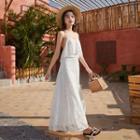 Open Back Lace Spaghetti Strap Maxi A-line Dress