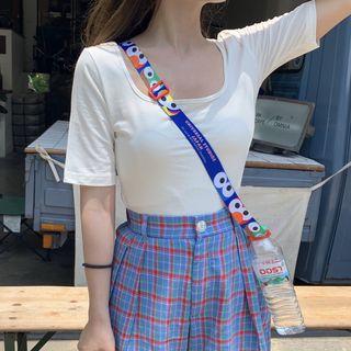 Plain Square-neck Short-sleeve T-shirt