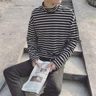 Stripe Mock-neck Long-sleeve T-shirt