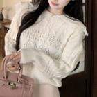 Lace Trim Ruffled Sweater White - One Size