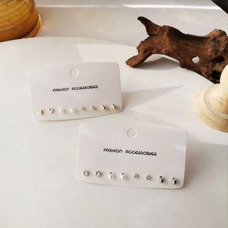 4 Pair Set: Rhinestone / Faux Pearl / Alloy Earring