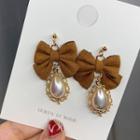 Bow-accent Faux Pearl Dangle Earring