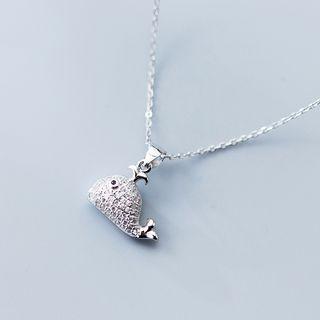 925 Sterling Silver Rhinestone Whale Pendant Necklace As Shown In Figure - One Size