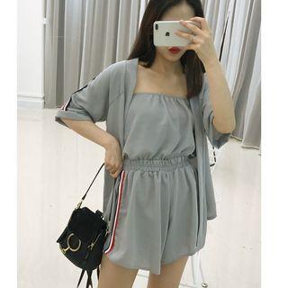 Set : Strapless Playsuit + Short-sleeve Light Jacket