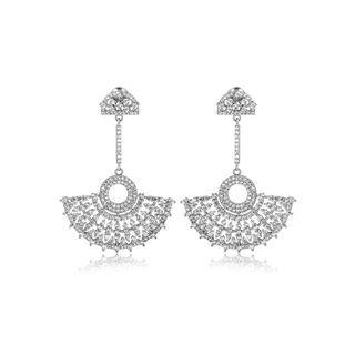 Fashion And Elegant Geometric Fan Earrings With Cubic Zirconia Silver - One Size