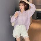 Light Shirt / Ripped Denim Shorts