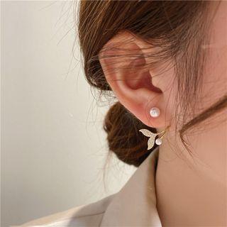 Mermaid Tail Rhinestone Faux Pearl Alloy Earring 1 Pair - White - One Size