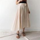 Tie-waist Pleated Linen Long Skirt