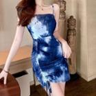 Spaghetti Strap Tie-dye Drawstring Mini Dress