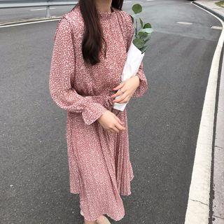 Long-sleeve Floral Print Midi Dress Floral - Red - One Size