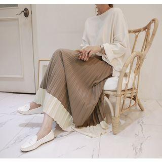 Accordion-pleat Contrast-trim Long Skirt
