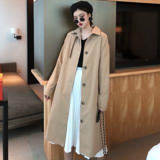 Buttoned Trench Coat / Midi Pleated Skirt