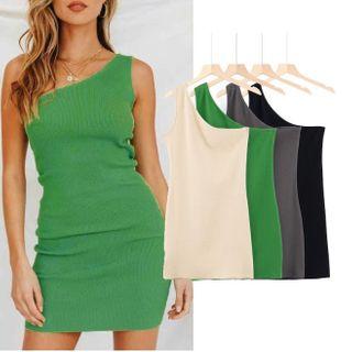 Plain One Shoulder Bodycon Dress