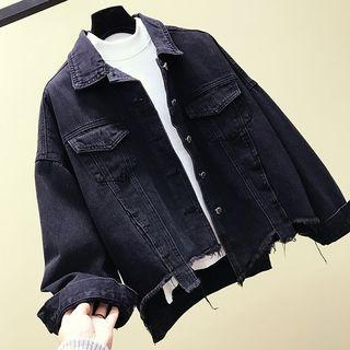 Ripped Denim Jacket Black - One Size