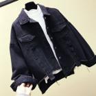 Ripped Denim Jacket Black - One Size