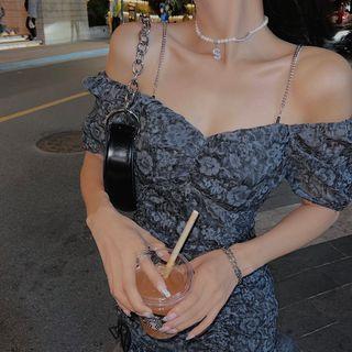 Short-sleeve Cold Shoulder Floral Print Mini Mermaid Dress