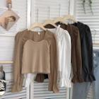 Mock Two-piece Long-sleeve Textured Panel Blouse