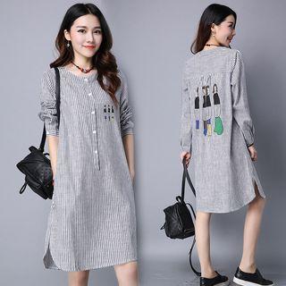 Cartoon Print Striped Shirtdress