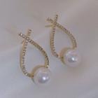 Rhinestone Faux Pearl Drop Earring 1 Pair - Earring - Faux Pearl - One Size