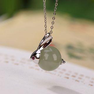 Rabbit Faux Gemstone Pendant Sterling Silver Necklace