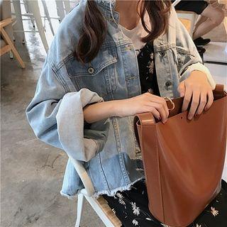 Distressed Smiley Face Embroidered Denim Jacket