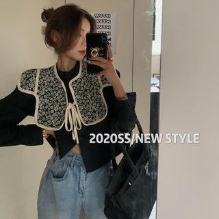 Long-sleeve Stand-collar Shirt / Floral Print Shawl